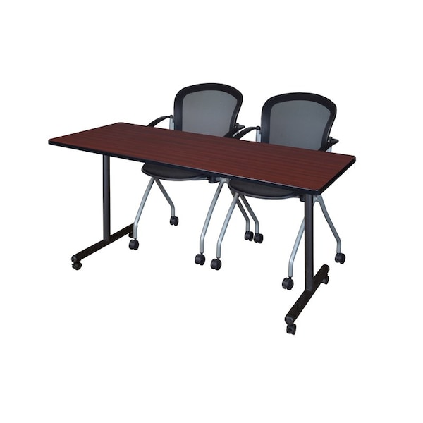 Regency Regency Kobe 60 x 24 in. Mobile T-Base Training Table- Mahogany, 2 Cadence Nesting Chairs - MKTRCC6024MH23BK