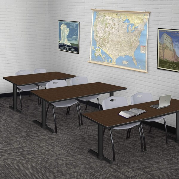 Regency Cain T-Base Training Seminar Table W/ 2 M Stack Chairs, 60 in W, 24 in L, Neo Walnut - MTRCT6024NW47GY
