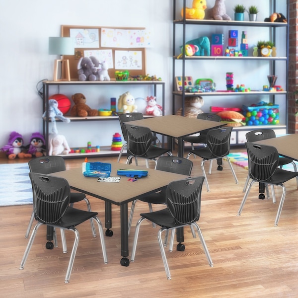 Regency Square Kee Mobile Adjustable Classroom Table W/ 4 Andy Chairs, 48 in W, 48 in L, Noble Oak - TB4848NOAPCBK45BK