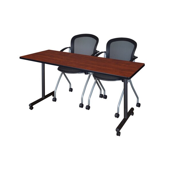 Regency Regency Kobe 60 x 24 in. Mobile T-Base Training Table- Cherry, 2 Cadence Nesting Chairs - MKTRCC6024CH23BK