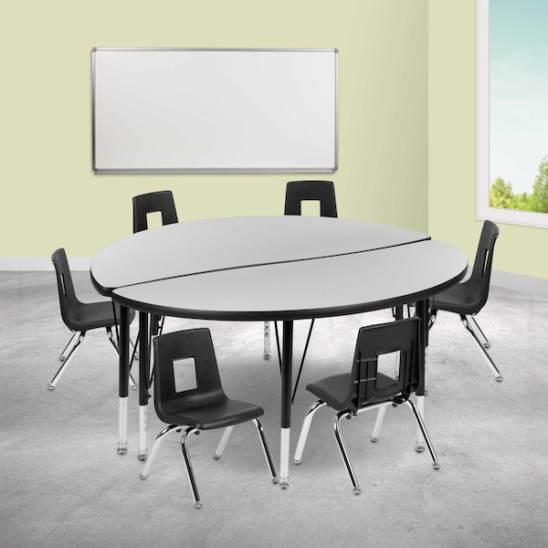 Flash Furniture 47.5" Circle Wave Grey Table Set-14" Stack Chairs - XU-GRP-14CH-A48-HCIRC-GY-T-P-GG