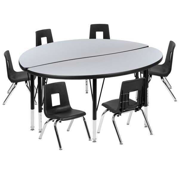 Flash Furniture 47.5" Circle Wave Grey Table Set-14" Stack Chairs - XU-GRP-14CH-A48-HCIRC-GY-T-P-GG