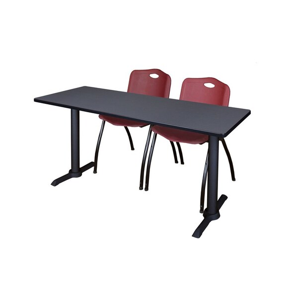 Regency Regency Cain 66 x 24 in. T-Base Training Seminar Table- Grey & 2 M Stack Chairs- Burgundy - MTRCT6624GY47BY