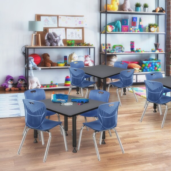 Kee Square Tables > Height Adjustable > Square Classroom Tables, 42 W, 42 L, 23-34 H, Wood|Metal, Gray - TB4242GYAPBK