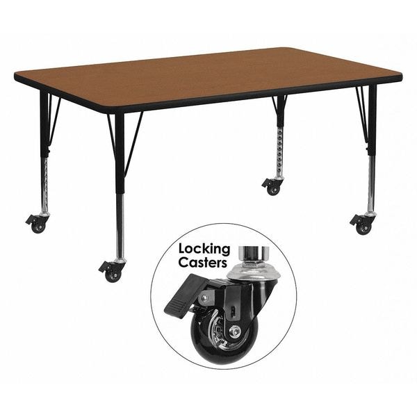 Flash Furniture Rectangle Activity Table, 30" W, 72" L, 25.5" H, Laminate, Wood Grain - XU-A3072-REC-OAK-H-P-CAS-GG