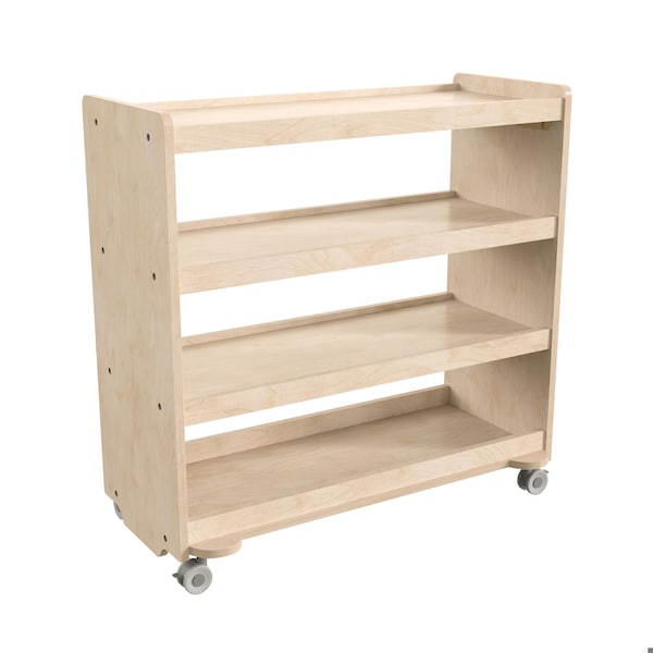 Flash Furniture Bright Beginnings Commercial Grade Space Saving 4 Shelf Wooden Mobile Classroom Storage Cart with Locking Caster Wheels, Kid Friendly Design, Natural - MK-KE24114-GG