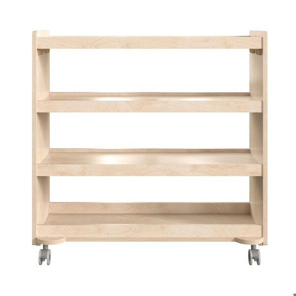 Flash Furniture Bright Beginnings Commercial Grade Space Saving 4 Shelf Wooden Mobile Classroom Storage Cart with Locking Caster Wheels, Kid Friendly Design, Natural - MK-KE24114-GG