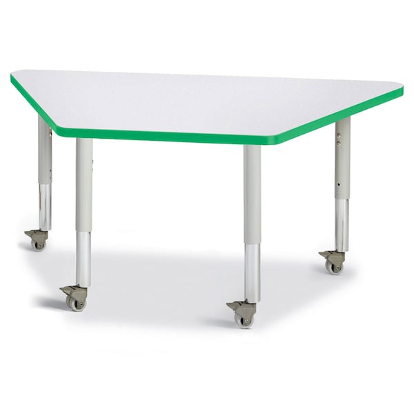 Jonti-Craft Berries Trapezoid Activity Tables, 24 in. x 48 in., Mobile, Freckled Gray/Green/Gray - 6438JCM119