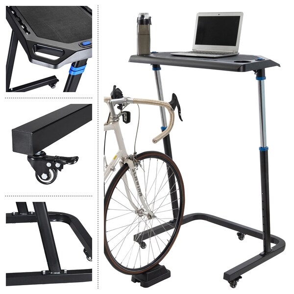 Rad Sportz Adjustable Bike Desk - Rolling Laptop Cart for Stationary Bike or Trainer - Exercise While Working - 83-DT5086
