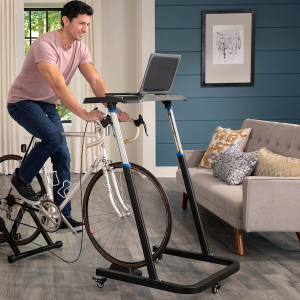 Rad Sportz Adjustable Bike Desk - Rolling Laptop Cart for Stationary Bike or Trainer - Exercise While Working - 83-DT5086