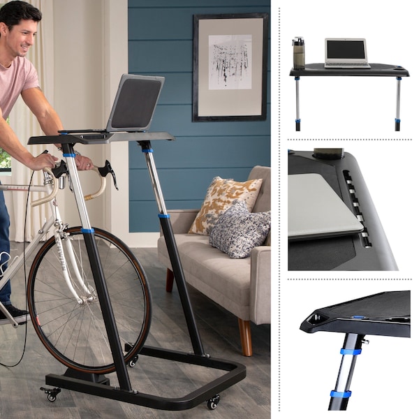 Rad Sportz Adjustable Bike Desk - Rolling Laptop Cart for Stationary Bike or Trainer - Exercise While Working - 83-DT5086