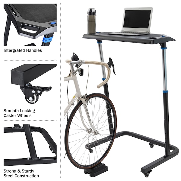 Rad Sportz Adjustable Bike Desk - Rolling Laptop Cart for Stationary Bike or Trainer - Exercise While Working - 83-DT5086