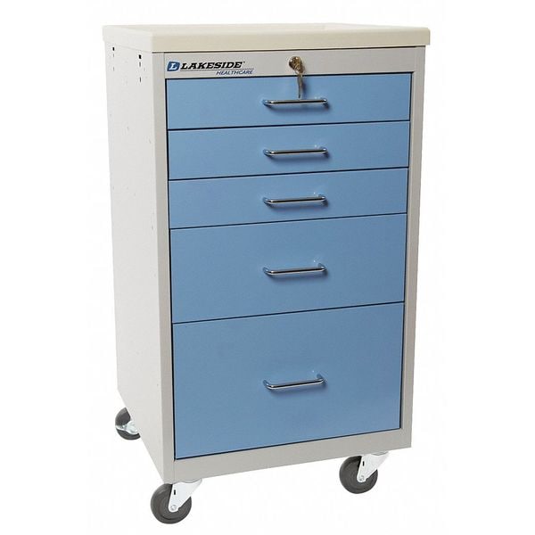 Lakeside Medical Mini Cart, 5 Drawers w/Key Lock- Slate Blue Cabinet - SM-524-K-2SB