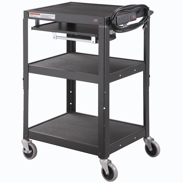 Global Industrial Steel Mobile Workstation Cart with Slide out keyboard & Mouse Shelf, Black - 334541BK