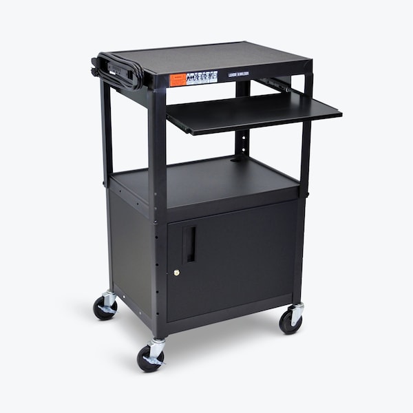 Luxor Adjustable-Height Steel AV Cart with Pullout Keyboard Tray and Cabinet - AVJ42KBC