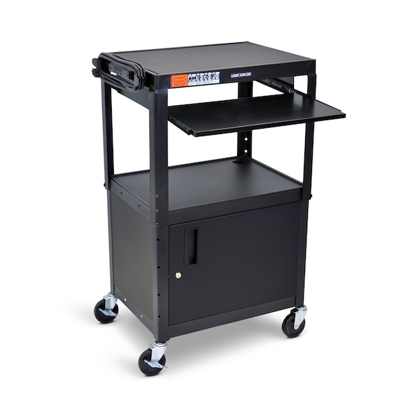 Luxor Adjustable-Height Steel AV Cart with Pullout Keyboard Tray and Cabinet - AVJ42KBC