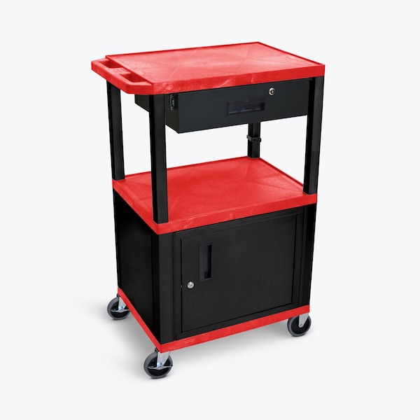 Luxor AV Cart - 42"H - Three Shelves with Cabinet, Drawer and Electric - WT42RC2E-B/WTD