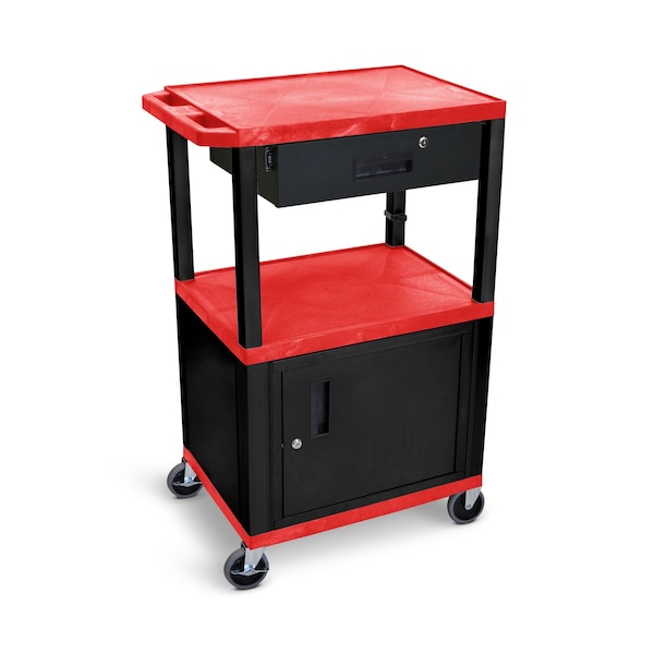Luxor AV Cart - 42"H - Three Shelves with Cabinet, Drawer and Electric - WT42RC2E-B/WTD