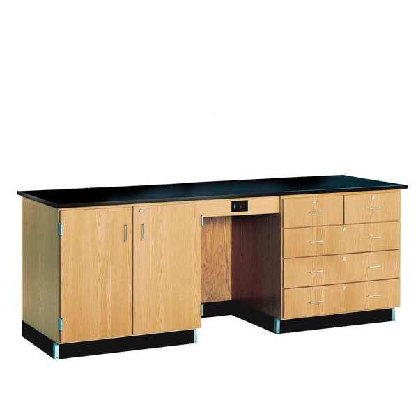 Diversified Spaces Teachers Desk Instructor Desk, 96"x30"x36", Phenolic Top, 30" D X 36" H, 96" W X Red Oak, Gray - 1114KF