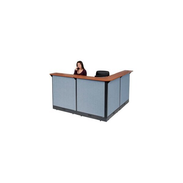 Global Equipment Interion    L-Shaped Electric Reception Station, 80"W x 80"D x 46"H, Cherry Counter, Blue Panel - 249009ECB
