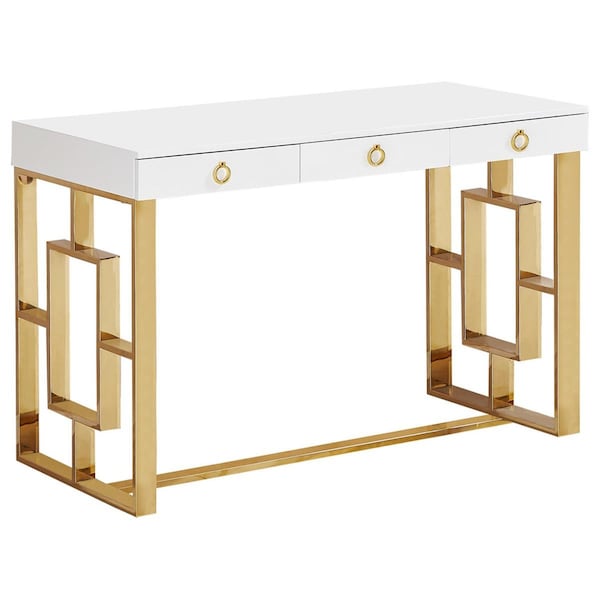 Kd Gabinetes Contemporary 3 Drawer Writing Desk, Gold - KD2533043