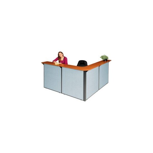 Global Equipment Interion    L-Shaped Reception Station, 80"W x 80"D x 44"H, Cherry Counter, Blue Panel - 249009CB