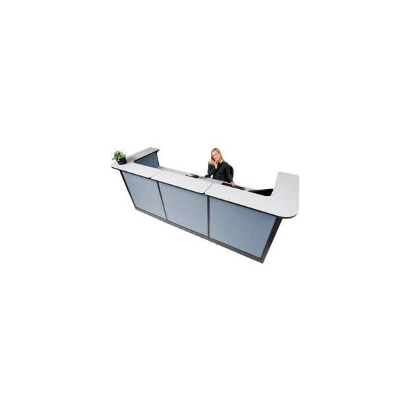 Global Equipment Interion    U-Shaped Reception Station w/Raceway 124"W x 44"D x 46"H Gray Counter Blue Panel - 249010NGB