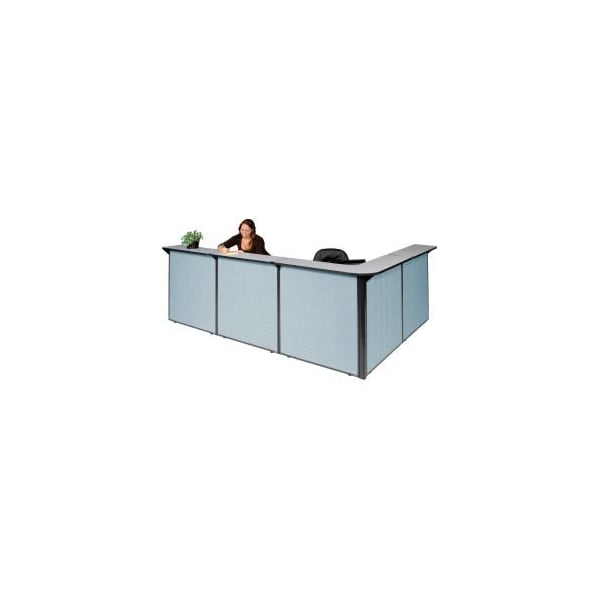 Global Equipment Interion    L-Shaped Reception Station, 116"W x 80"D x 44"H, Gray Counter, Blue Panel - 249011GB