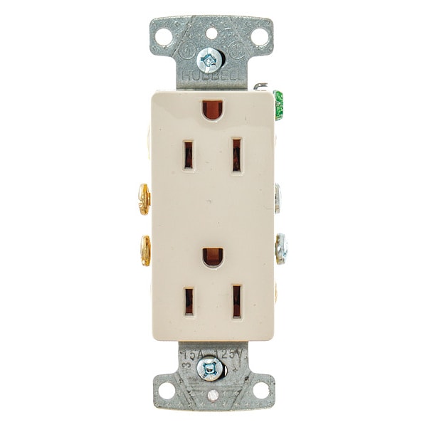 Receptáculo Hubbell, 15 A Amps, 125V AC, Montaje al Ras, Contacto Doble Decorativo, 5-15R, Almendra Claro - RRD15LA