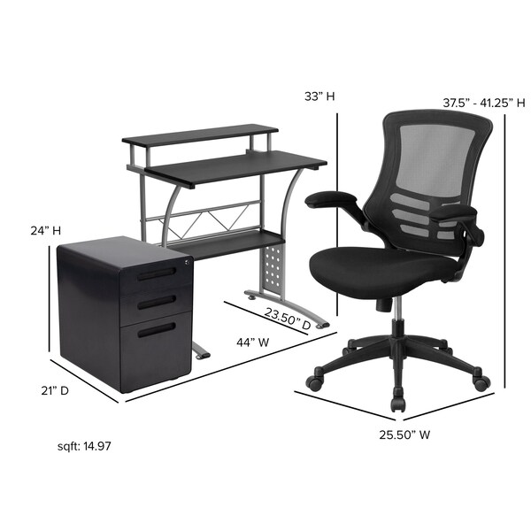 Flash Furniture Black Desk, Chair, Cabinet Set - BLN-CLIFAPPX5-BK-GG