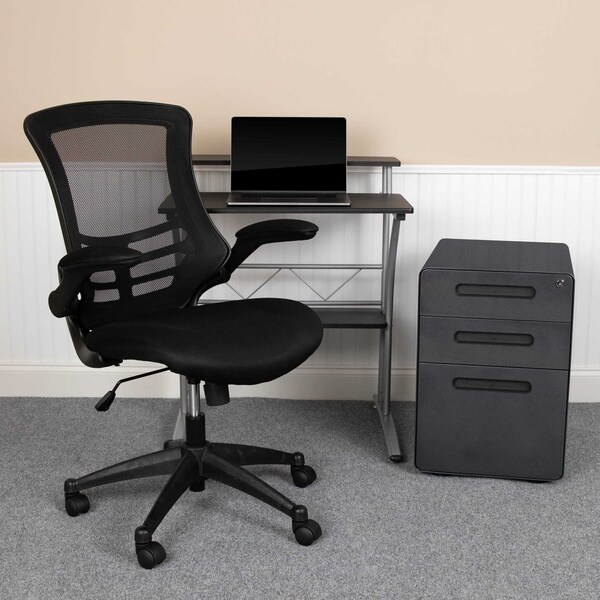 Flash Furniture Black Desk, Chair, Cabinet Set - BLN-CLIFAPPX5-BK-GG