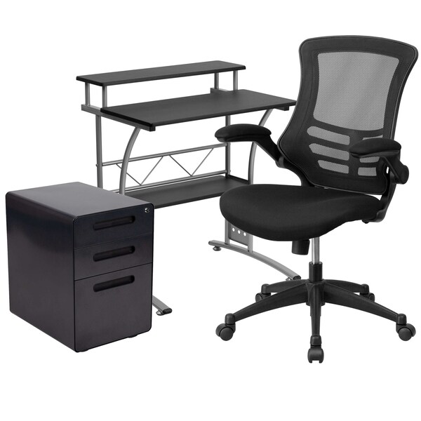 Flash Furniture Black Desk, Chair, Cabinet Set - BLN-CLIFAPPX5-BK-GG