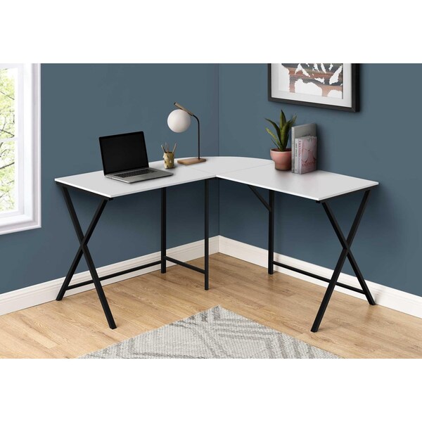 Homeroots 55 in. White Top & Black Metal Corner Computer Desk - 376540