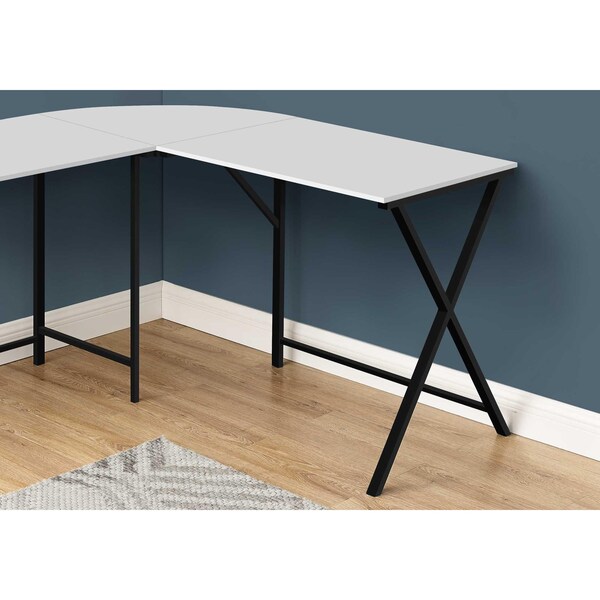 Homeroots 55 in. White Top & Black Metal Corner Computer Desk - 376540