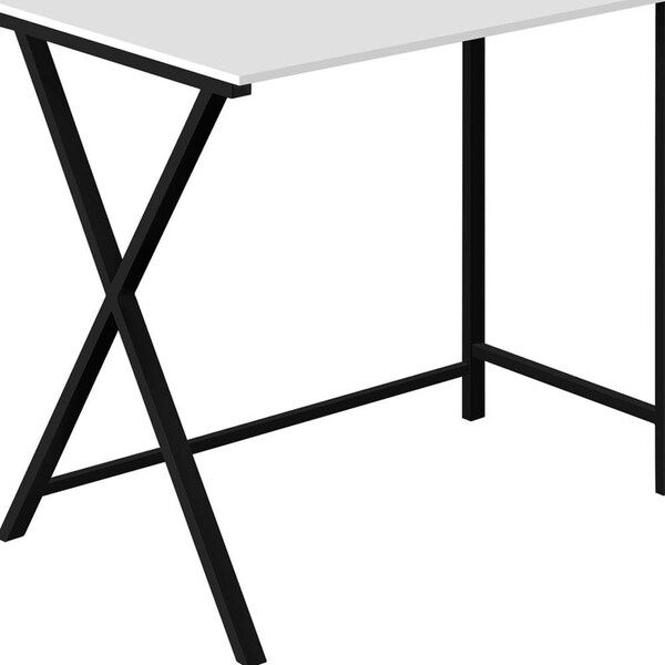 Homeroots 55 in. White Top & Black Metal Corner Computer Desk - 376540