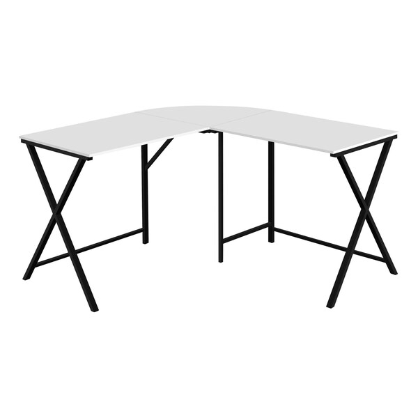 Homeroots 55 in. White Top & Black Metal Corner Computer Desk - 376540