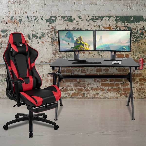Flash Furniture Black Gaming Desk-Cup Holder/Reclining Chair Set - BLN-X30D1904-RD-GG