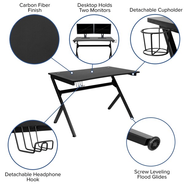 Flash Furniture Black Gaming Desk-Cup Holder/Reclining Chair Set - BLN-X40D1904-RD-GG