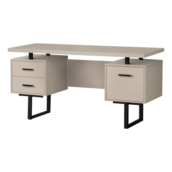Monarch Specialties Computer Desk, Home Office, Laptop, Left, Right Set-up, Storage Drawers, 60"L, Work, Metal, Beige - I 7629