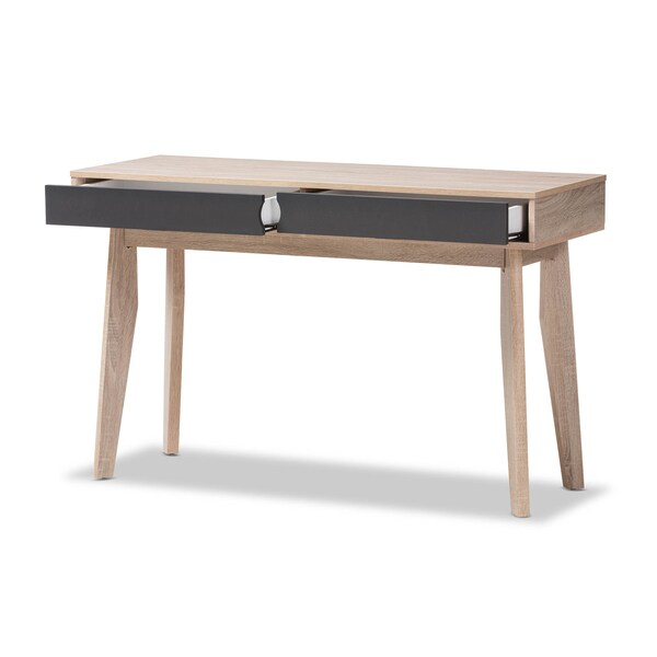 Baxton Studio Fella Mid-Century Modern 2-Drawer Oak and Grey Wood Study Desk - 138-7713