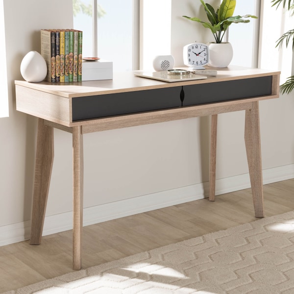Baxton Studio Fella Mid-Century Modern 2-Drawer Oak and Grey Wood Study Desk - 138-7713