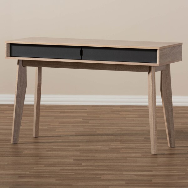 Baxton Studio Fella Mid-Century Modern 2-Drawer Oak and Grey Wood Study Desk - 138-7713