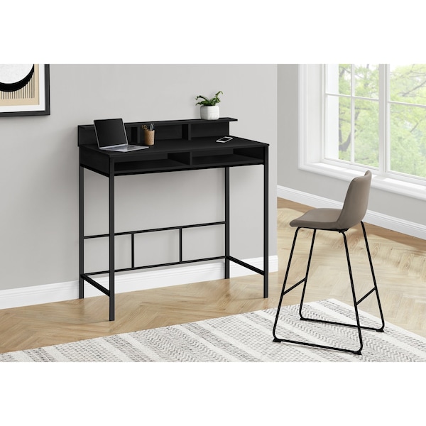 Monarch Specialties Computer Desk, Home Office, Standing, Storage Shelves, 48"L, Work, Laptop, Metal, Laminate, Black - I 7700