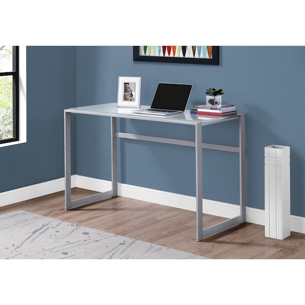 Monarch Specialties Computer Desk, Home Office, Laptop, 48"L, Work, Metal, Tempered Glass, Grey, Contemporary, Modern - I 7380