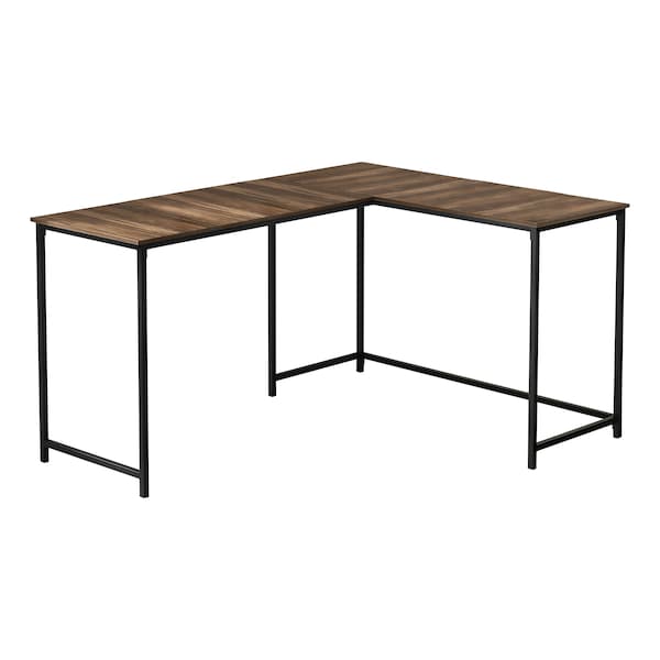Monarch Specialties Computer Desk, Home Office, Corner, 58"L, L Shape, Work, Laptop, Metal, Laminate, Brown, Black - I 7391