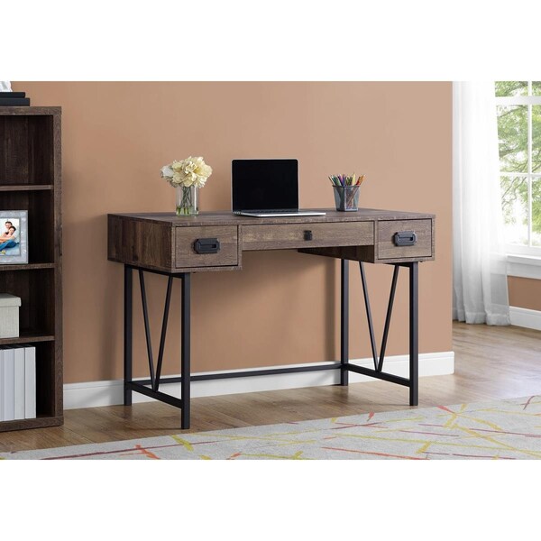 Gfancy Fixtures 31 in. Brown Particle Board & Black Metal Computer Desk with a Hollow Core - GF3097453