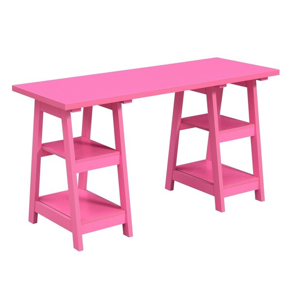 Convenience Concepts 47 x 20 x 29 in. Designs2Go Double Trestle Desk, Pink - 090207PK