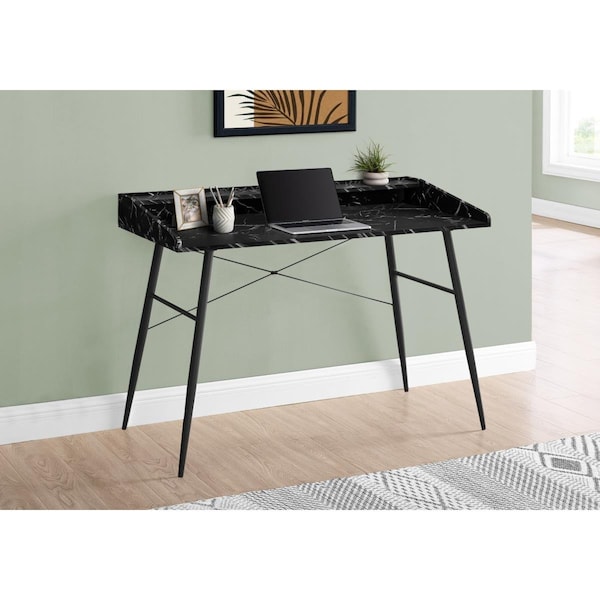 Clean Choice 48 in. Computer Desk Black - Marble-Look & Black Metal - CL3076412