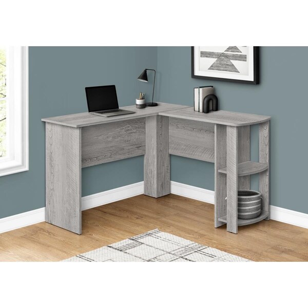 Daphnes Dinnette 47 in. Industrial Gray L-Shaped Corner Computer Desk with 2 Shelves - DA3061515