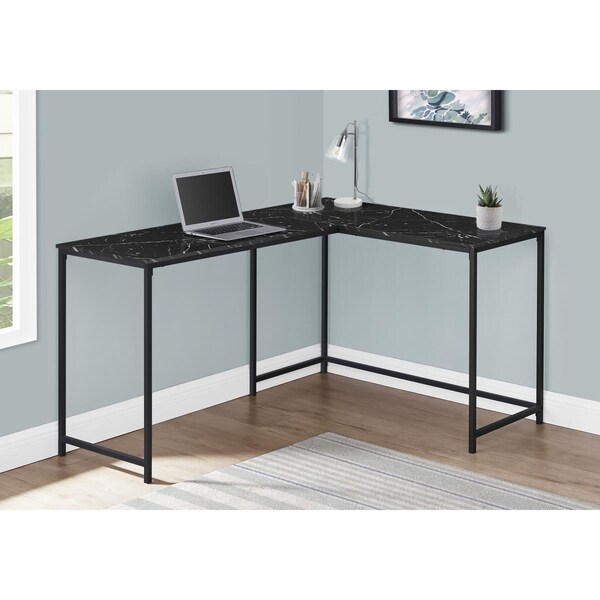 Clean Choice 58 in. Computer Desk Black Marble & Black Metal Corner - CL3070866